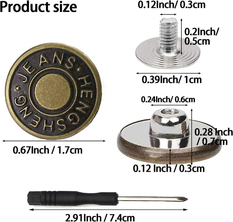 YouOKLight Buttons for Jeans,17 mm no-sew nailess Removable Metal Jeans Buttons Replacement Repair Combo Thread Rivets and Screwdrivers,12 Replacement Buttons, Simple Installation, Reusable. - Image 4